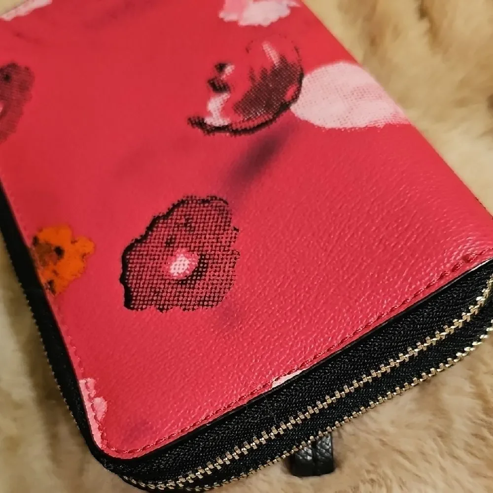 Coach Pink Floral Key Holder with Black Accents